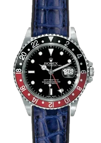 GMT-Master 16710 Coke with Blue Alligator and Rubber Hybrid Strap