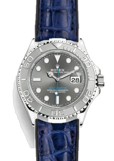 Yacht-Master 126622-0001 con Correa híbrida de piel de cocodrilo y caucho azul