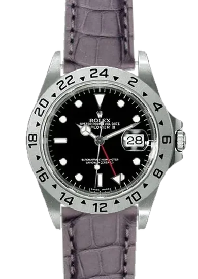 Explorer II 16570-0004 con Correa de cocodrilo gris oscuro mate