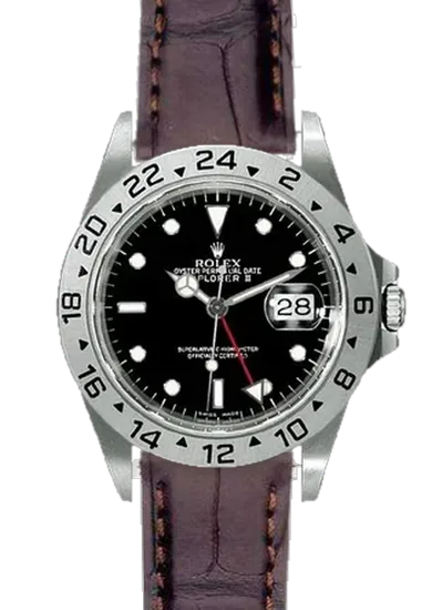 Explorer II 16570-0004 con Correa de cocodrilo marrón oscuro mate
