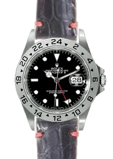 Explorer II 16570-0004 con Correa de cocodrilo negro con ribete rojo claro