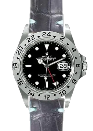Explorer II 16570-0004 con Correa de cocodrilo negra con bordes azules