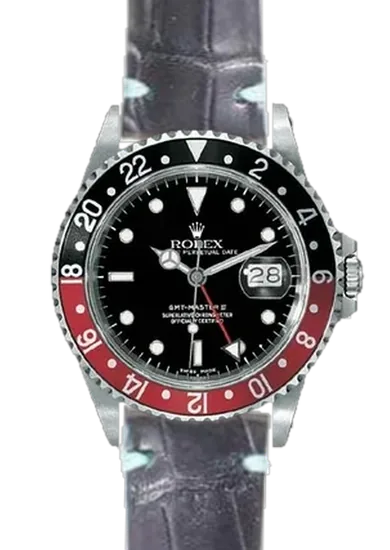 GMT-Master 16710 Coke with Black Alligator Strap with Light Blue Edges
