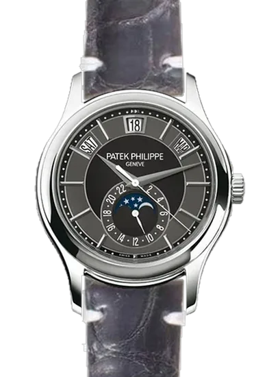 Complications 5205G-010 con Correa de cocodrilo negro con ribetes blancos