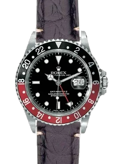 GMT-Master 16710 Coke with Matte Black Alligator Strap — Minimal Stitching