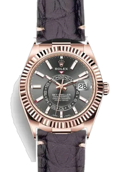Sky-Dweller 326235-0006 con Cinturino Alligatore Nero Opaco — Cuciture Minimali
