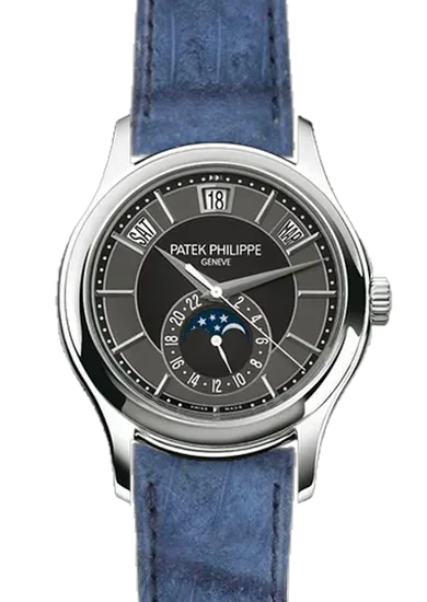 Complications 5205G-010 con Correa de piel de cocodrilo en nubuck azul — Cosida a mano