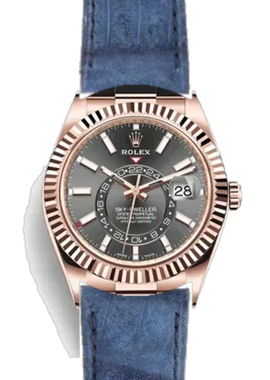 Sky-Dweller 326235-0006 con Cinturino Alligatore Nubuck Blu — Cucito a Mano
