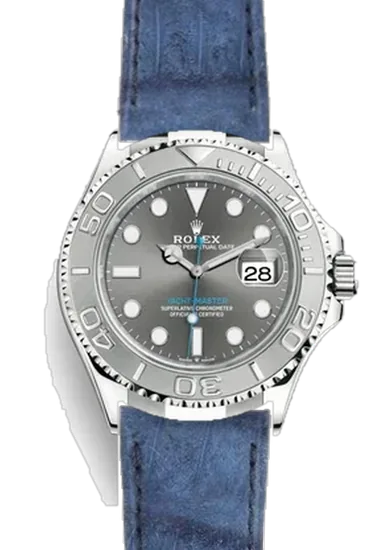 Yacht-Master 126622-0001 con Correa de piel de cocodrilo en nubuck azul — Cosida a mano