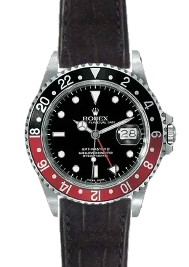 GMT-Master 16710 Coke with Black Nubuck Alligator Strap with Hand-Stitched Tone-on-Tone Stitching
