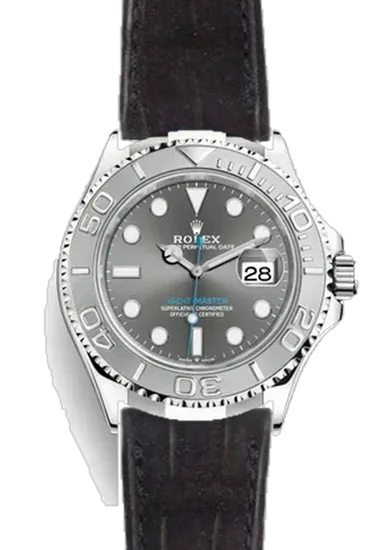 Yacht-Master 126622-0001 con Correa de piel de cocodrilo en nubuck negro con costuras a juego cosidas a mano