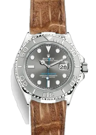 Yacht-Master 126622-0001 con Correa de nubuck de cocodrilo GOLD — Cosida a mano