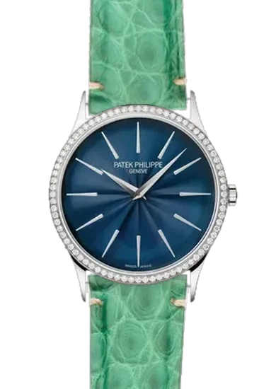 Calatrava 4997/200G-001 avec Bracelet Alligator Vert Millennium — Coutures Minimalistes