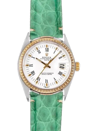 Date 1505 con Cinturino Alligatore Verde Millennium — Cuciture Minimali