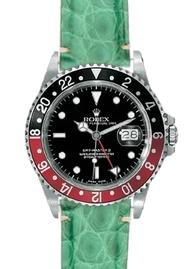 GMT-Master 16710 Coke with Millennium Green Alligator Strap — Minimal Stitching