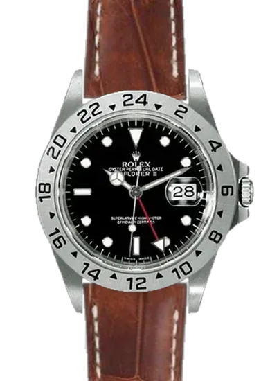 Explorer II 16570-0004 con Correa de cocodrilo vintage color coñac cosida a mano