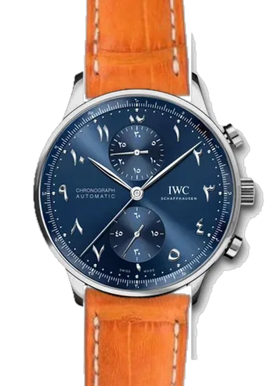 Portugieser IW3714-89 con Cinturino Caiman Arancio Opaco Cucito a Mano