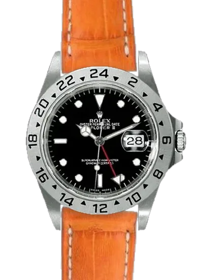 Explorer II 16570-0004 con Correa de caimán naranja mate cosida a mano