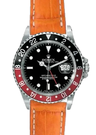 GMT-Master 16710 Coke with Hand-stitched Matt Orange Caiman Strap