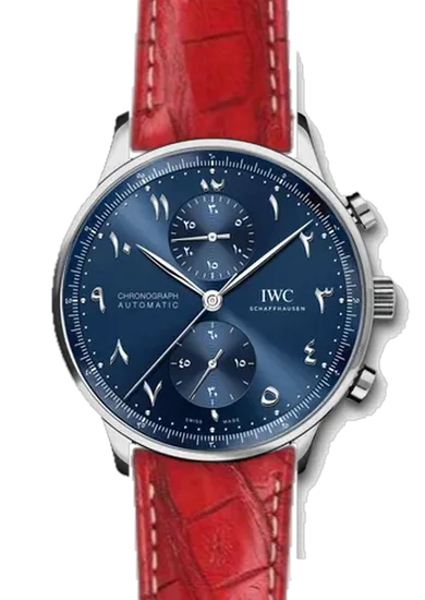 Portugieser IW3714-89 con Cinturino Caiman Latirostris Rosso Opaco — Cucito a Mano
