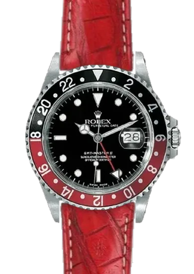 GMT-Master 16710 Coke with Matte Red Caiman Latirostris Strap — Hand Stitched