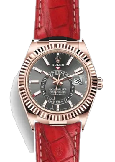 Sky-Dweller 326235-0006 con Cinturino Caiman Latirostris Rosso Opaco — Cucito a Mano