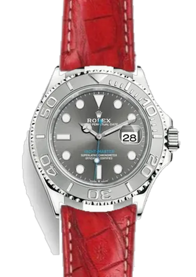 Yacht-Master 126622-0001 con Correa de caimán Latirostris rojo mate — Cosida a mano