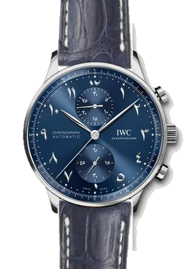Portugieser IW3714-89 con Cinturino Caiman Opaco Blu Cucito a Mano