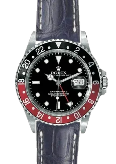 GMT-Master 16710 Coke with Hand-stitched Matt Blue Caiman Strap