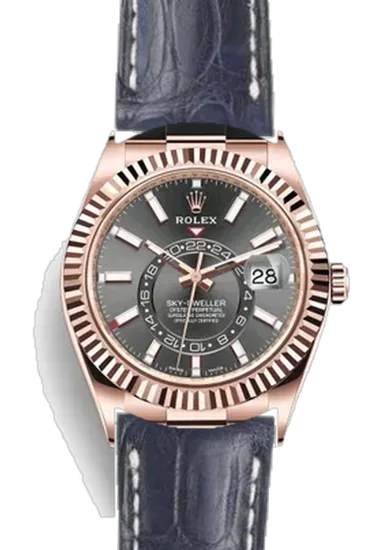 Sky-Dweller 326235-0006 con Cinturino Caiman Opaco Blu Cucito a Mano