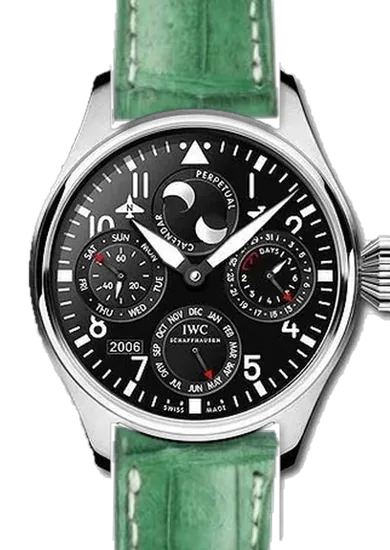Big Pilot IW5026-07 con Cinturino Caiman Opaco Verde Militare — Cucito a Mano