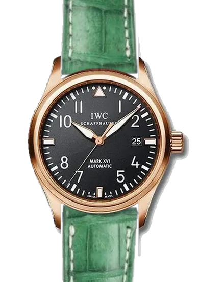 Pilot IW3255-15 con Correa de caimán mate verde militar — Cosida a mano