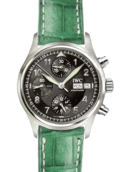 Pilot IW3706-15 con Correa de caimán mate verde militar — Cosida a mano