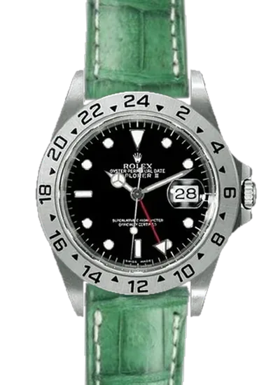 Explorer II 16570-0004 con Correa de caimán mate verde militar — Cosida a mano
