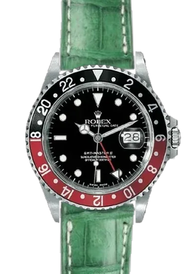 GMT-Master 16710 Coke with Matte Military Green Caiman Strap — Hand-Stitched
