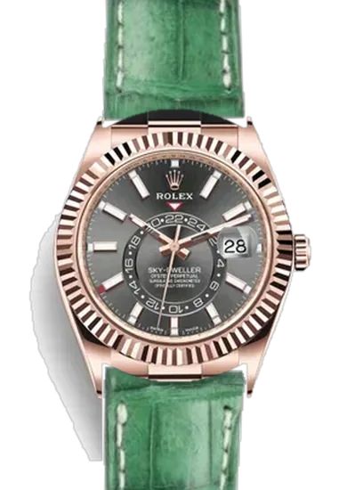 Sky-Dweller 326235-0006 con Cinturino Caiman Opaco Verde Militare — Cucito a Mano