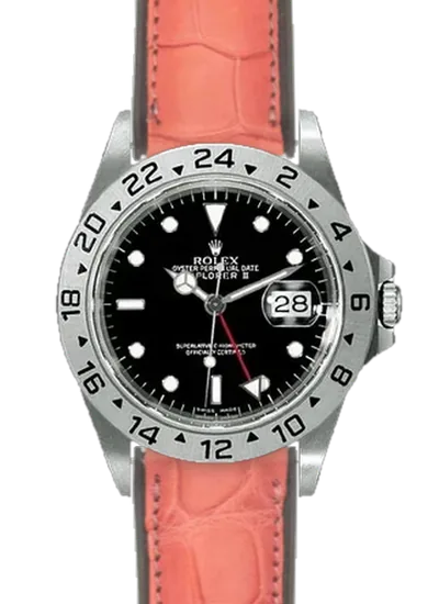 Explorer II 16570-0004 con Correa de caucho y piel de cocodrilo rosa
