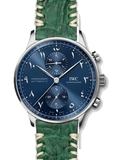 Portugieser IW3714-89 con Cinturino Coccodrillo Gommato Verde con Cuciture Tribal Ecru