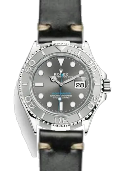 Yacht-Master 126622-0001 con Correa de cordobán negro con costuras en color crudo