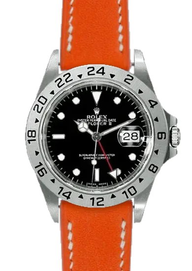 Explorer II 16570-0004 con Correa Grand Cavalier de cuero naranja