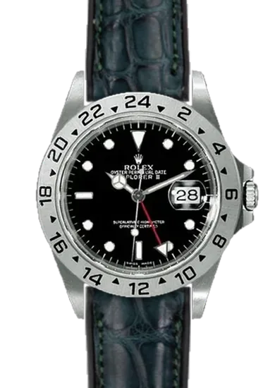 Explorer II 16570-0004 con Correa híbrida de piel de cocodrilo y caucho verde oliva mate