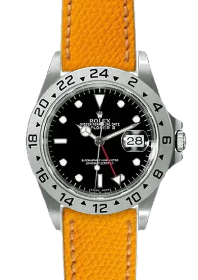 Explorer II 16570-0004 con Correa martillada amarilla con costuras de color crudo