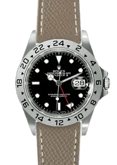 Explorer II 16570-0004 con Correa de piel de becerro martillada en color topo con costuras en color crudo