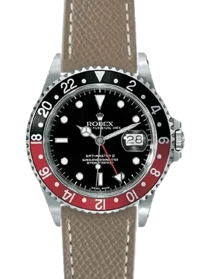GMT-Master 16710 Coke with Hammered Calfskin Taupe Strap Ecru Stitching