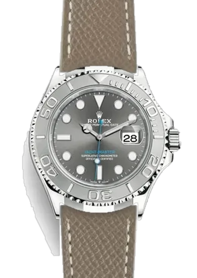 Yacht-Master 126622-0001 con Correa de piel de becerro martillada en color topo con costuras en color crudo