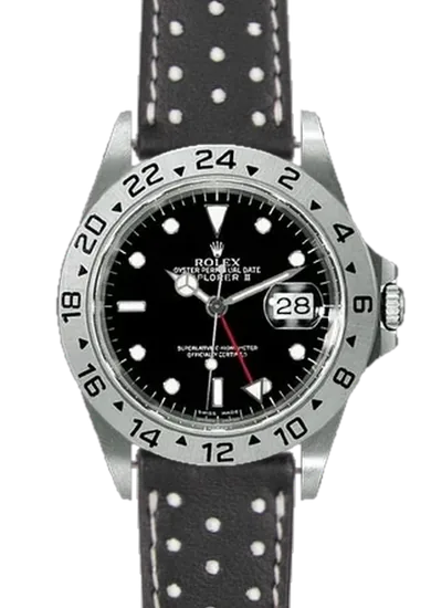 Explorer II 16570-0004 con Correa de piel Driver en blanco y negro