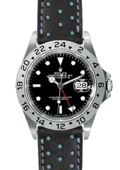 Explorer II 16570-0004 con Correa de piel Driver en negro y azul