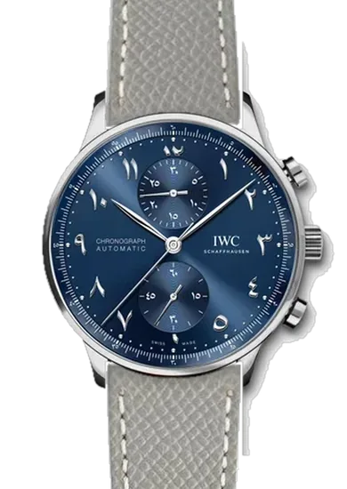Portugieser IW3714-89 con Cinturino Pelle Martellato Grigia con Cuciture Ecru