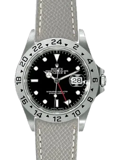 Explorer II 16570-0004 con Correa de piel martillada gris con costuras de color crudo
