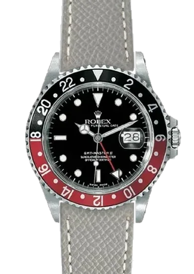 GMT-Master 16710 Coke with Grey Hammered Leather Strap with Ecru Stitching
